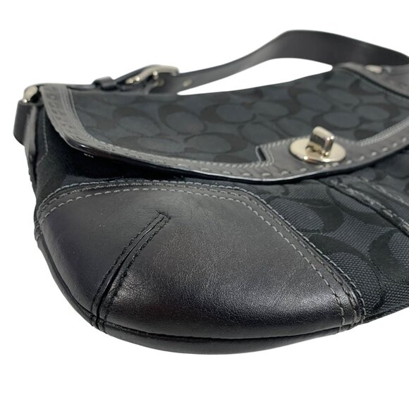 VTG Coach Signature Logo Black Canvas & Leather Shoulder Hand Bag 11574 + Tag - Picture 3 of 16
